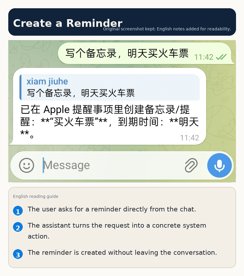 Creating a reminder from the chat