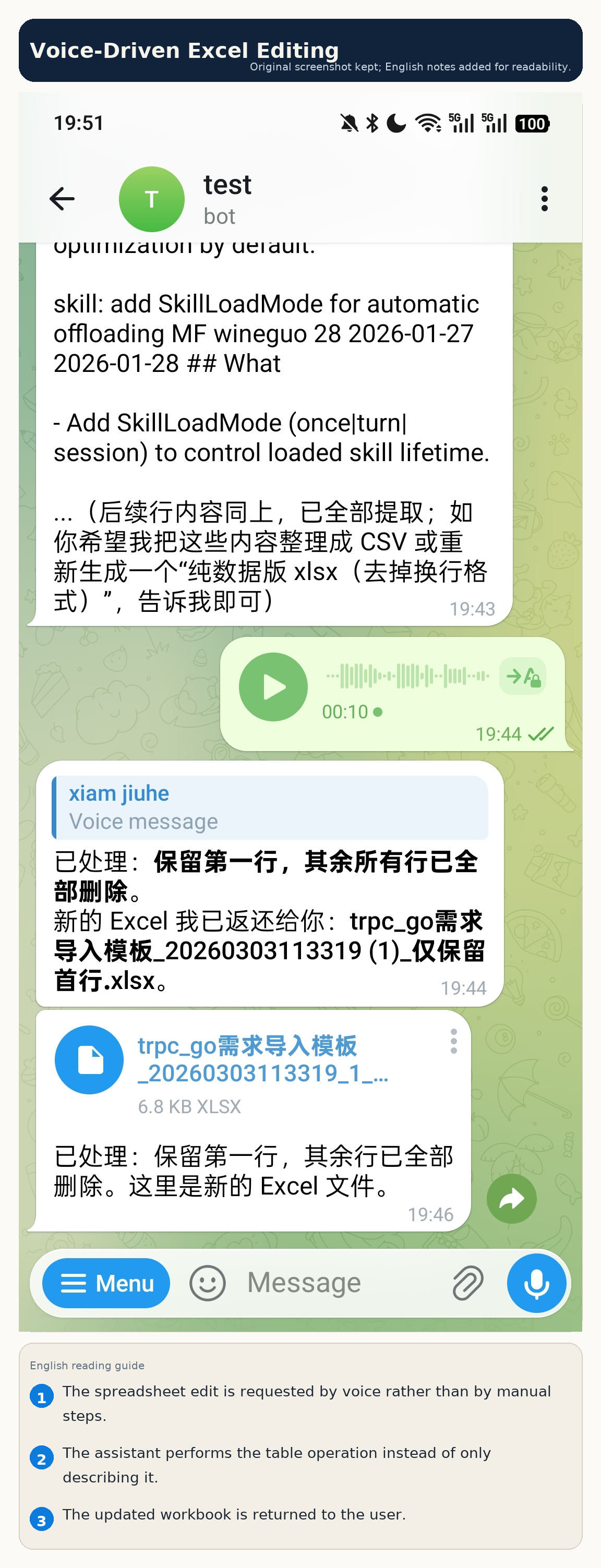 Editing an Excel sheet via voice input