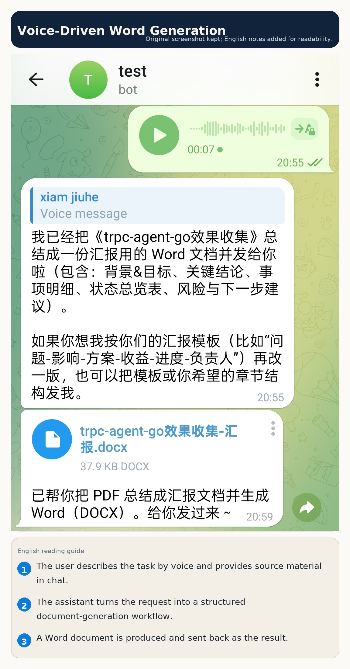 Generating a Word document from voice instructions