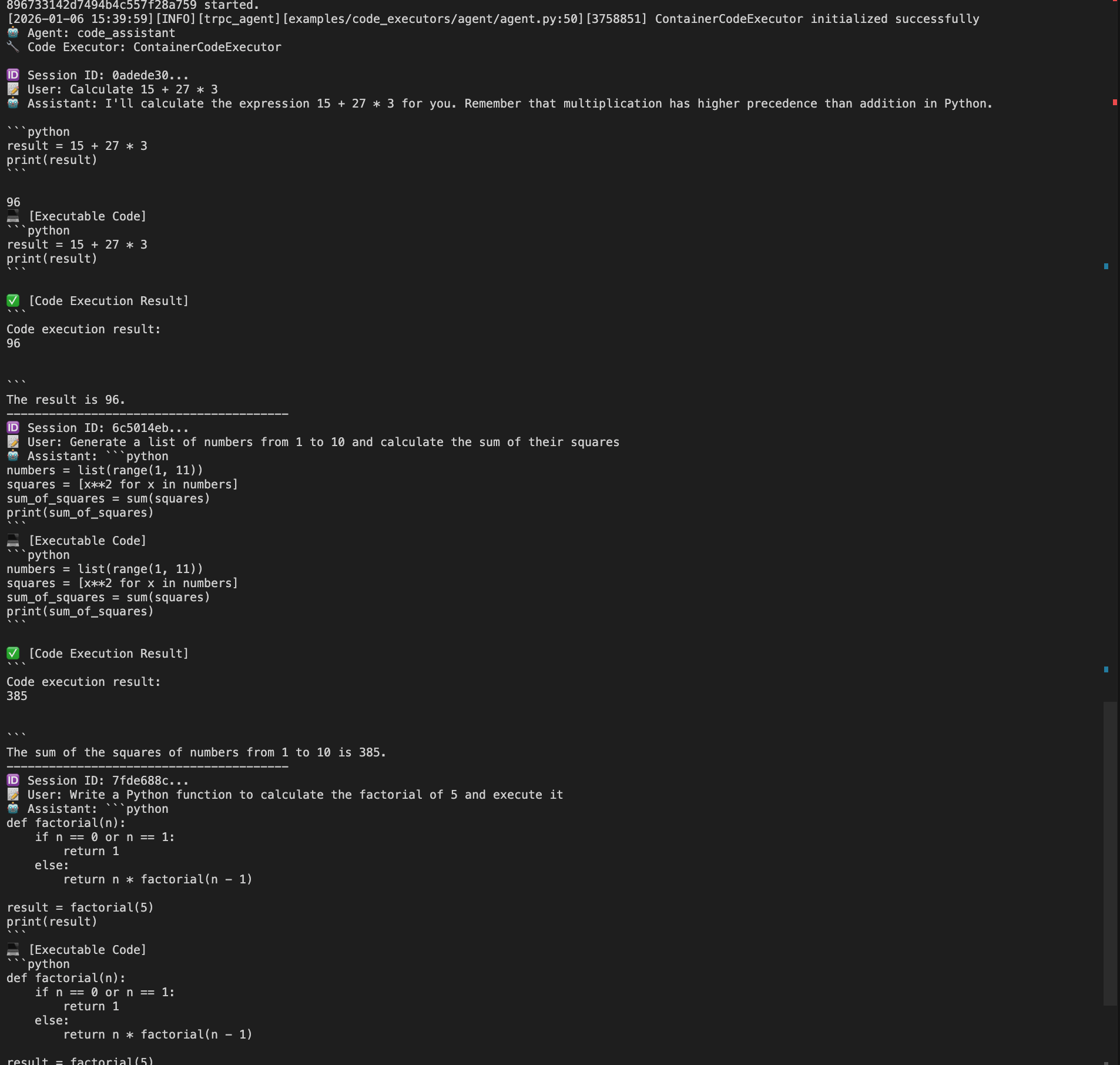 ContainerCodeExecutor Execution Result