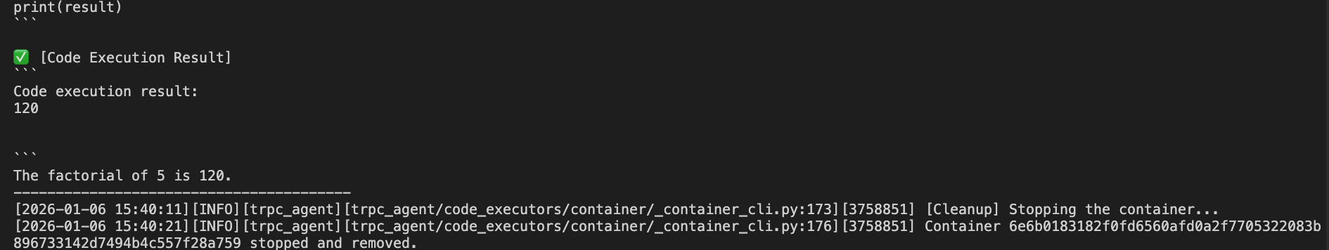 ContainerCodeExecutor Execution Result 1